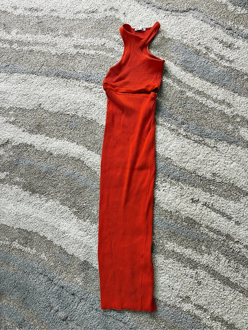 Zara Orange Ribbed Knit Cutout Midi Dress Size Medium